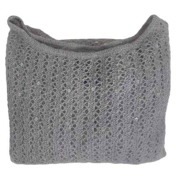 CHELSEA CAMBELL Mohair Blend Sheer Sequins Sweater Side Slits Boat Neck SIZE S - Picture 3 of 8